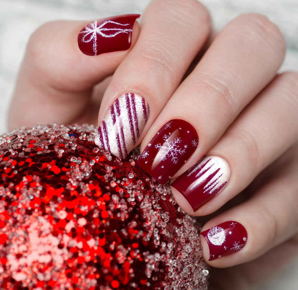 Seminca diseño Noel con brillo magenta y copos rosa para fiestas.