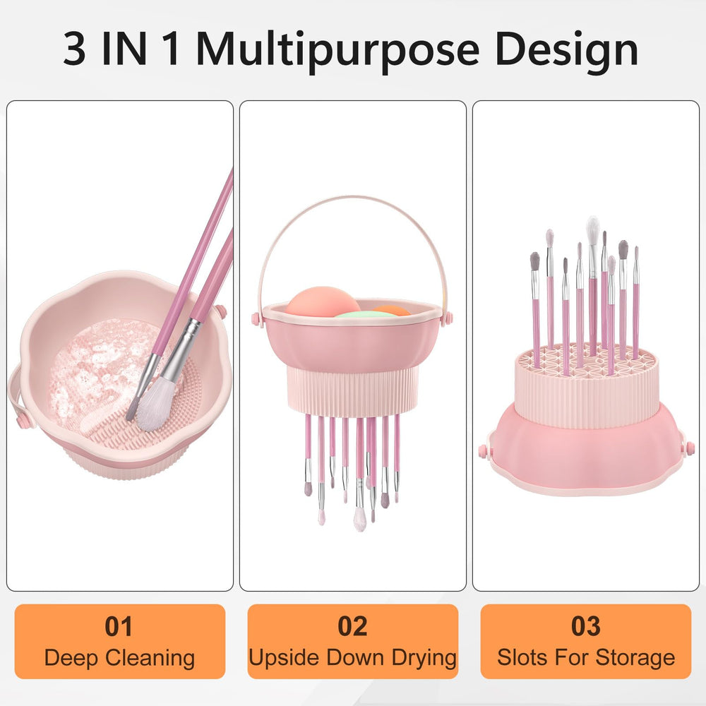Senbowe tazón limpiapinceles 3 en 1, diseño flor y almacenamiento