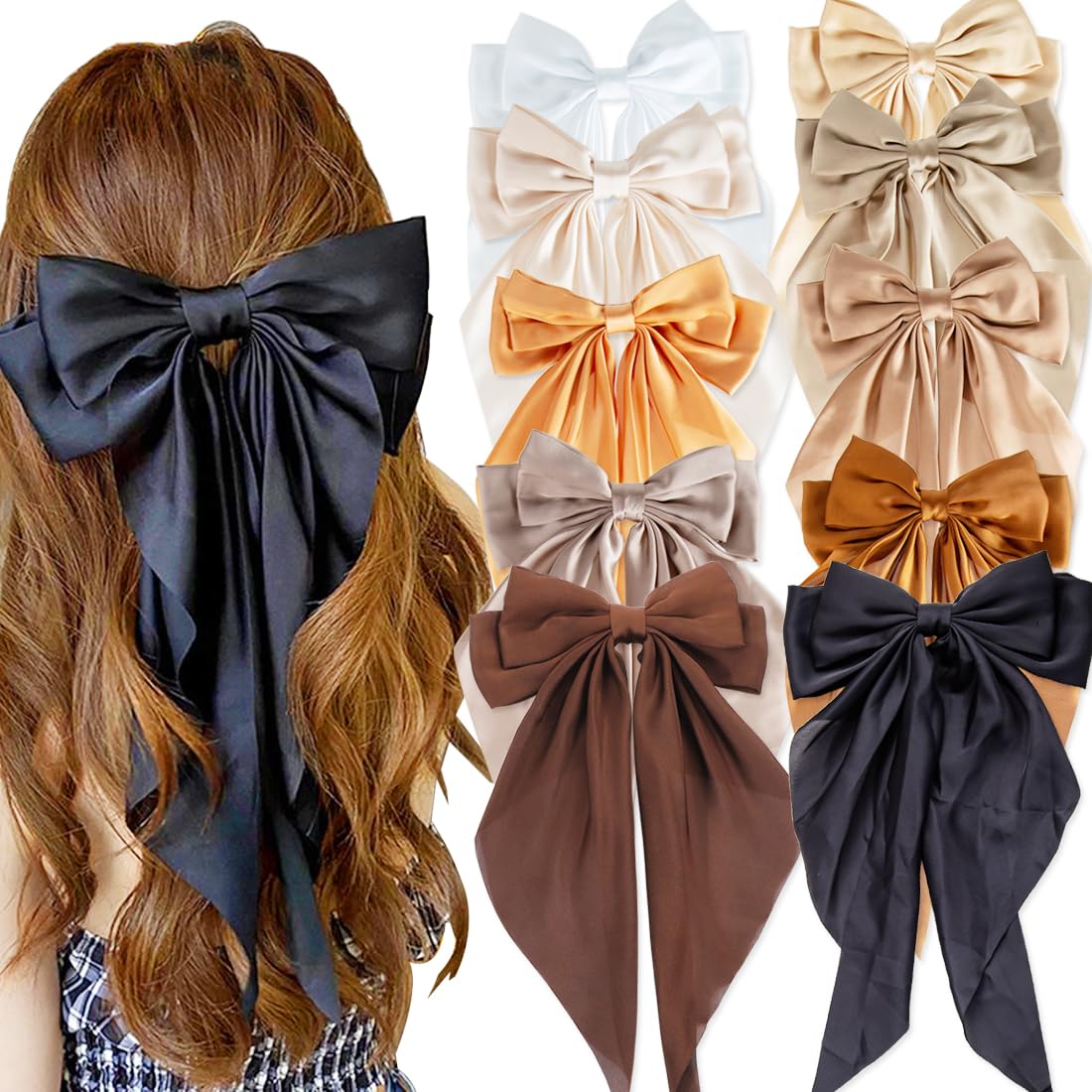 Seneeel lazos grandes para cabello en marrón cálido, ideal para un peinado elegante.