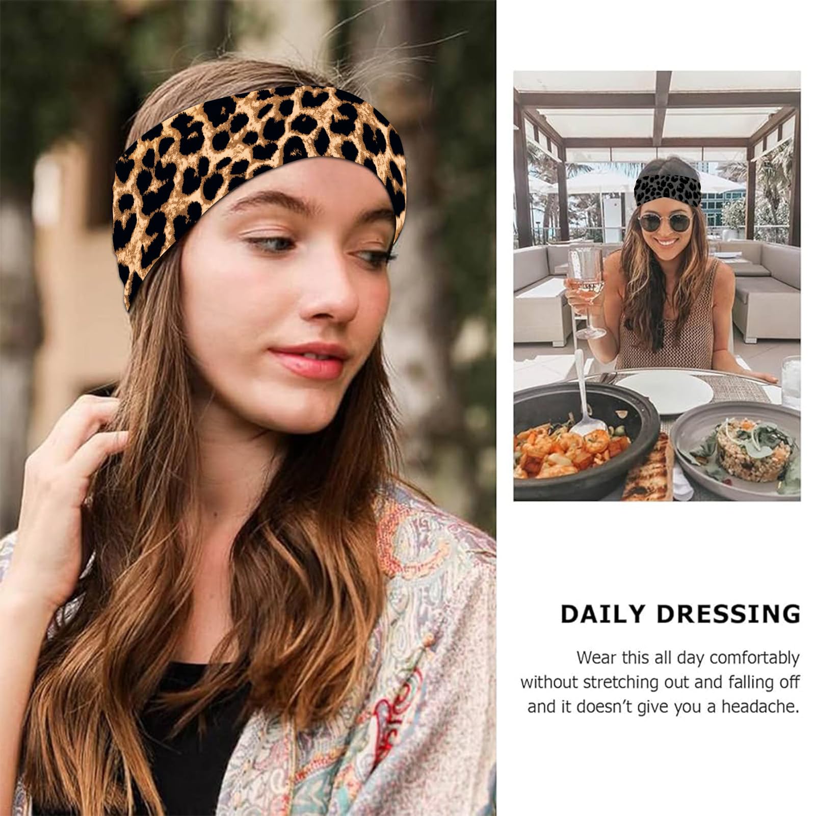 SENMAY diadema leopardo con alto estiramiento, ajuste cómodo para cualquier medida.