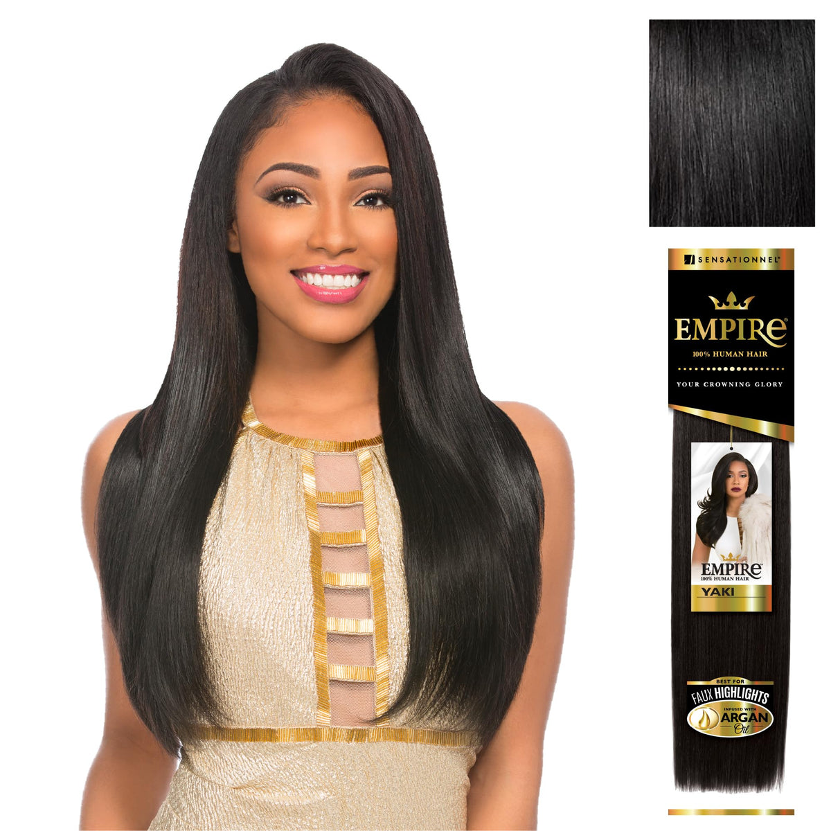 Sensationnel Empire Yaki cabello liso jet negro para peinado rápido