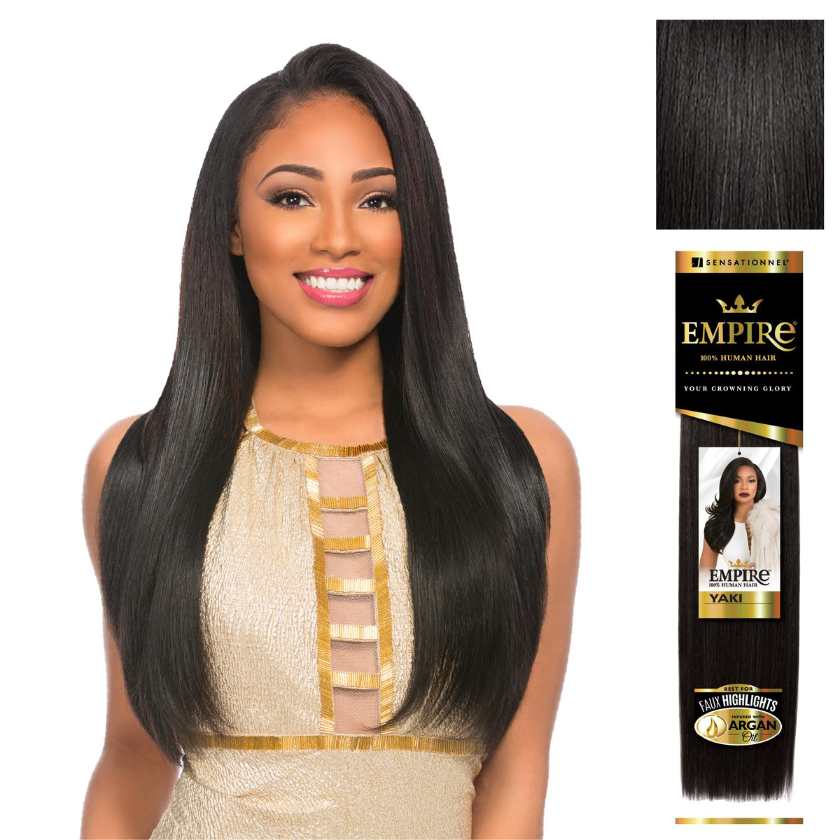 Sensationnel Empire Yaki pelo sin enredos, ideal para tejido suave.
