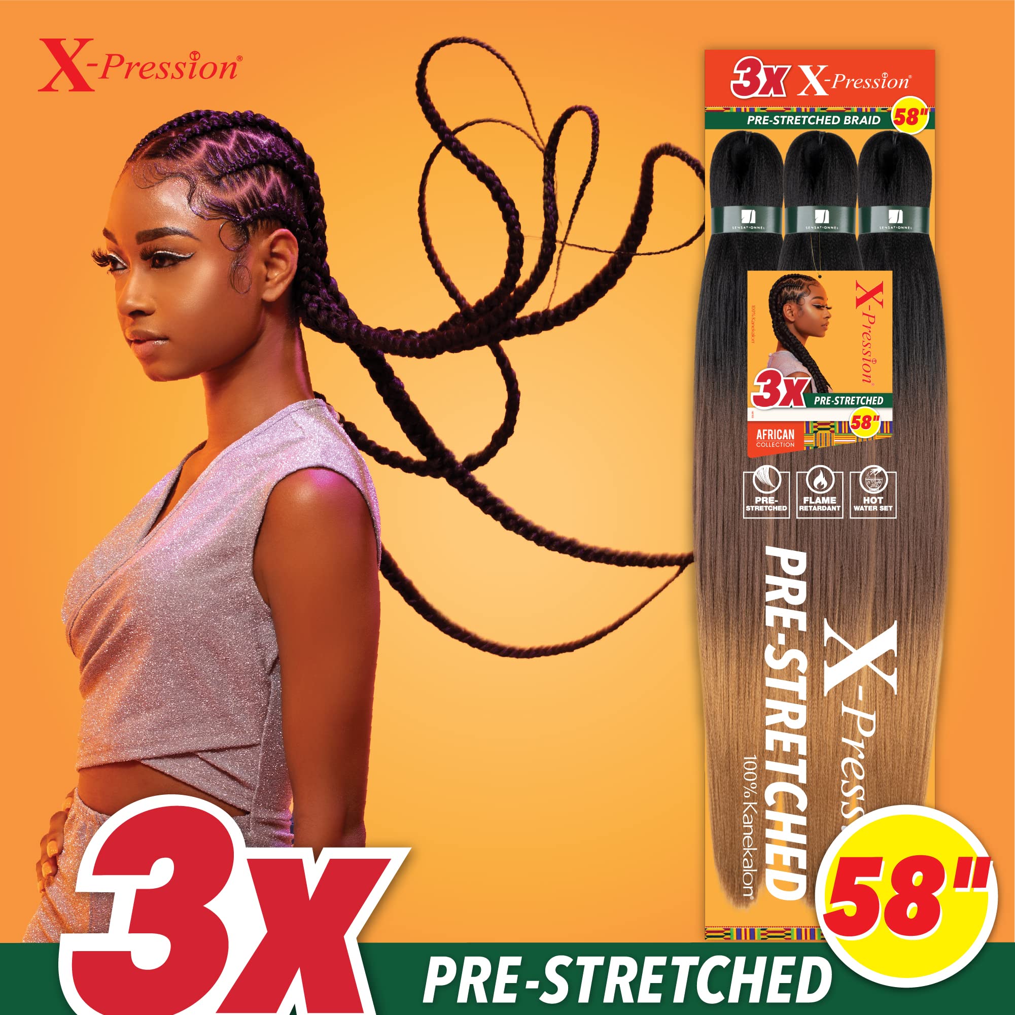 Sensationnel X-PRESSION, fibra Kanekalon de alta calidad para trenzas duraderas