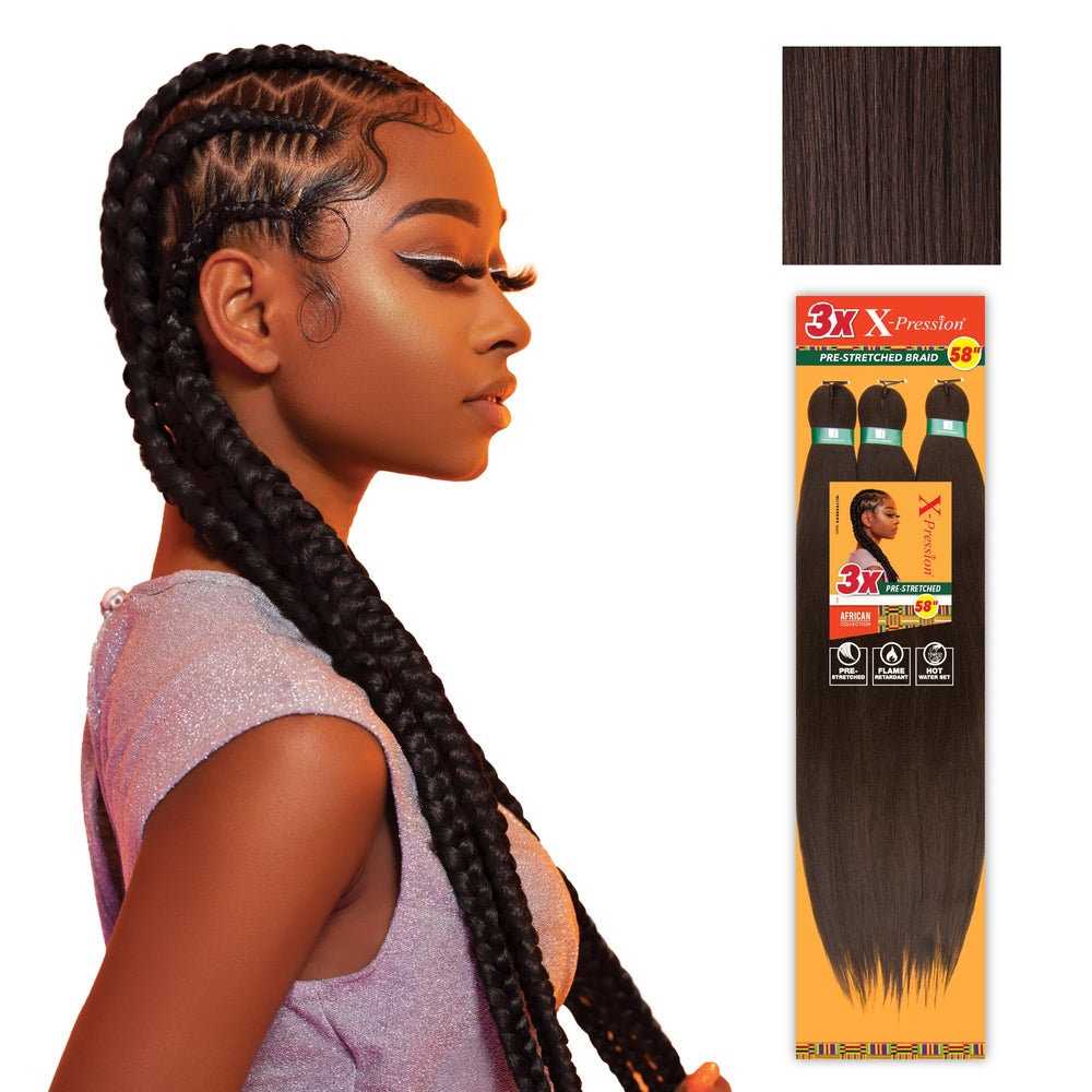 Sensationnel X-pression trenzas estiradas de 58 pulgadas para pack de tres, acabado suave
