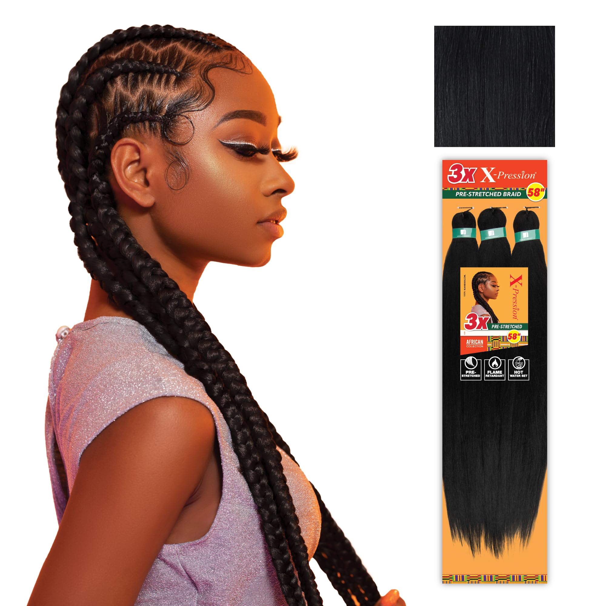 Sensationnel X-pression trenza preestirada de 58 pulgadas para peinados rápidos.