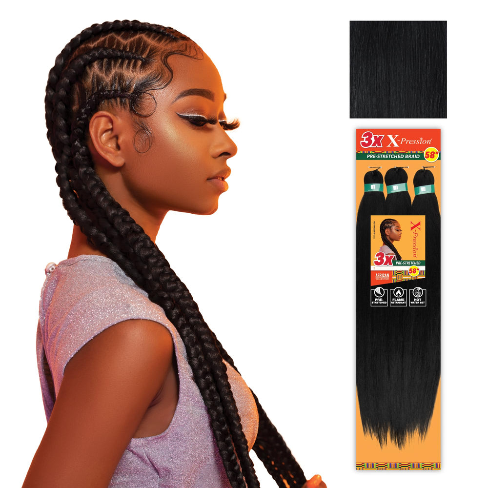 Sensationnel X-pression trenza preestirada de 58 pulgadas para peinados rápidos.