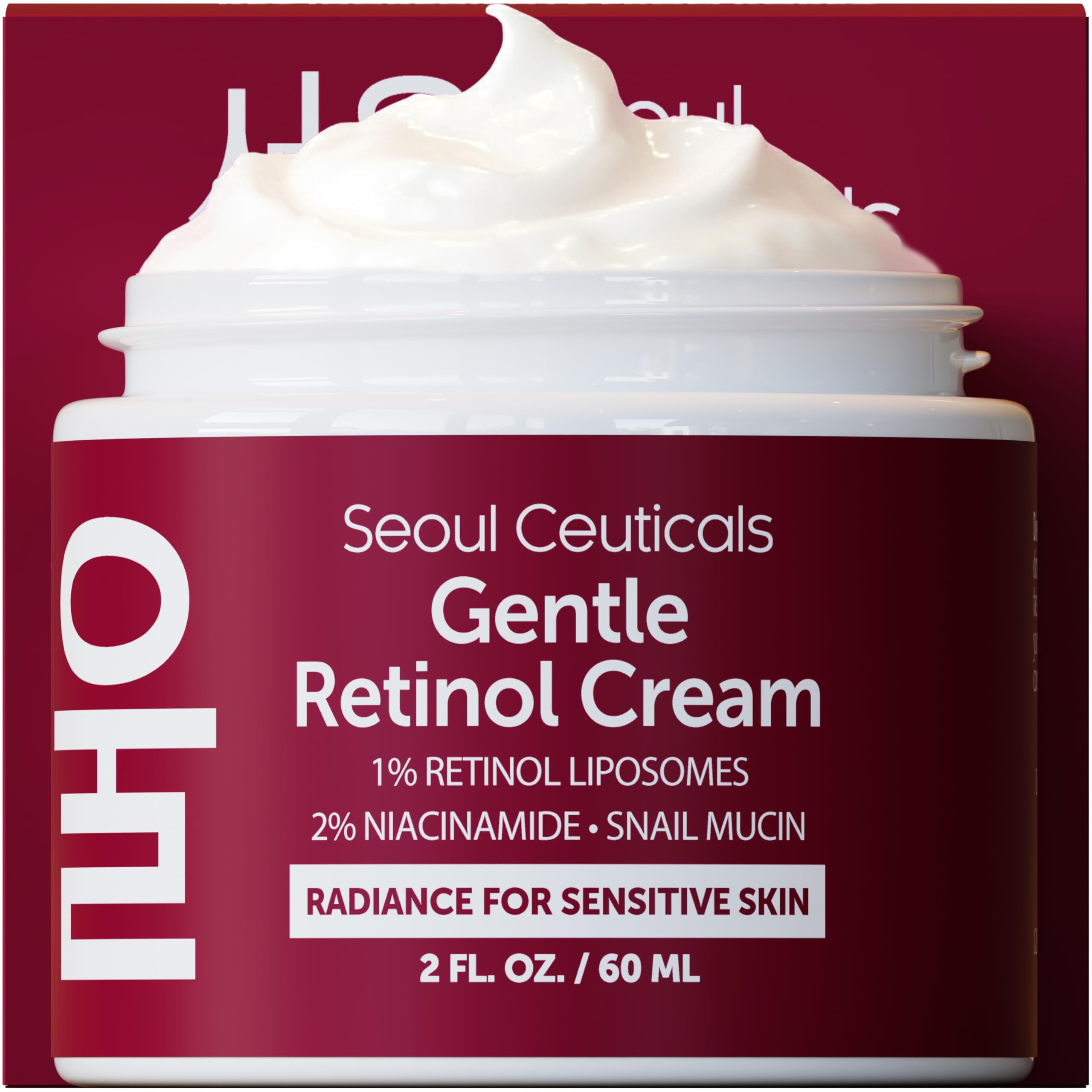 SeoulCeuticals 1% retinol night cream jar demonstrates gentle care for sensitive skin