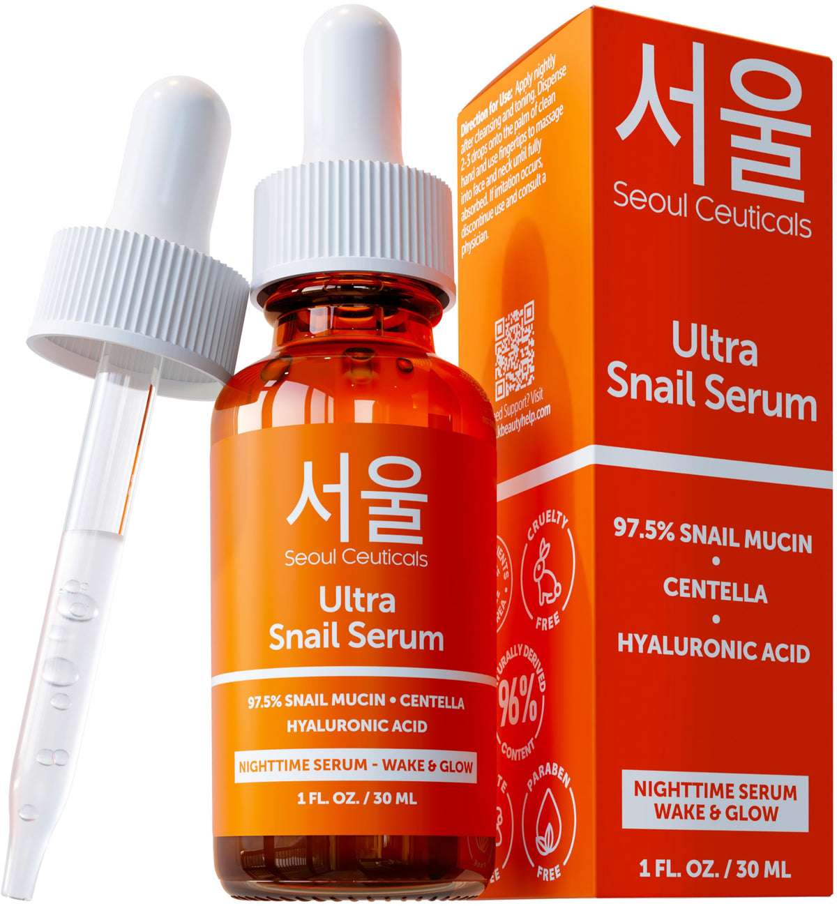 SeoulCeuticals Serum mucina de caracol 97-5% en botella, hidratación intensa.