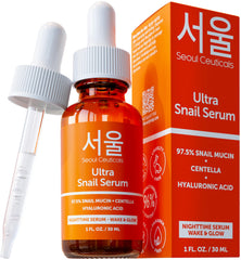 SeoulCeuticals Serum mucina de caracol 97-5% en botella, hidratación intensa.