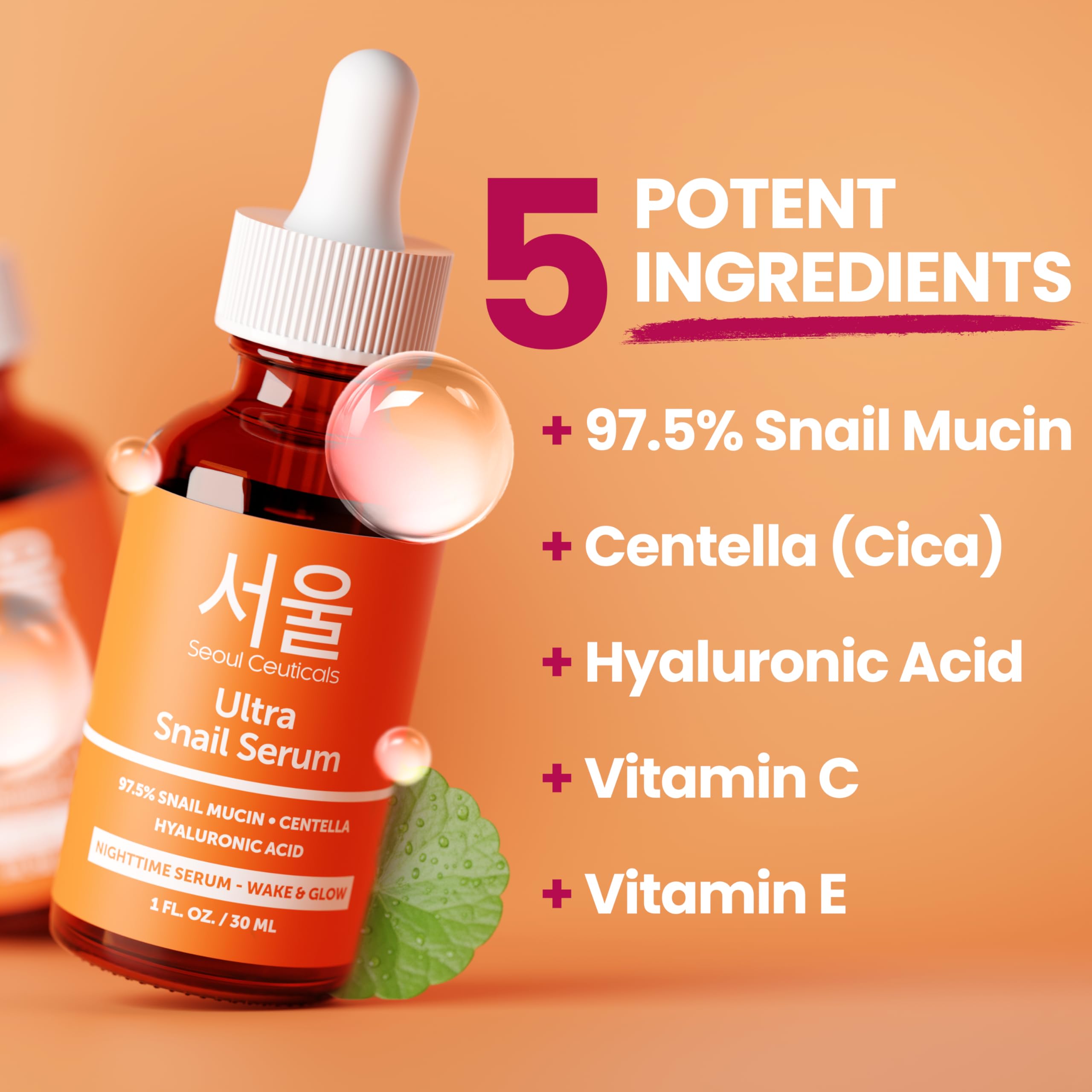 SeoulCeuticals serum mucina-caracol aplicación nocturna para piel radiante.