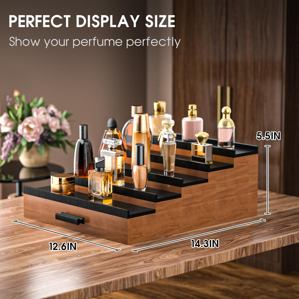 Sephyroth organizador de perfumes en bambú, cajón deslizante para accesorios pequeños.