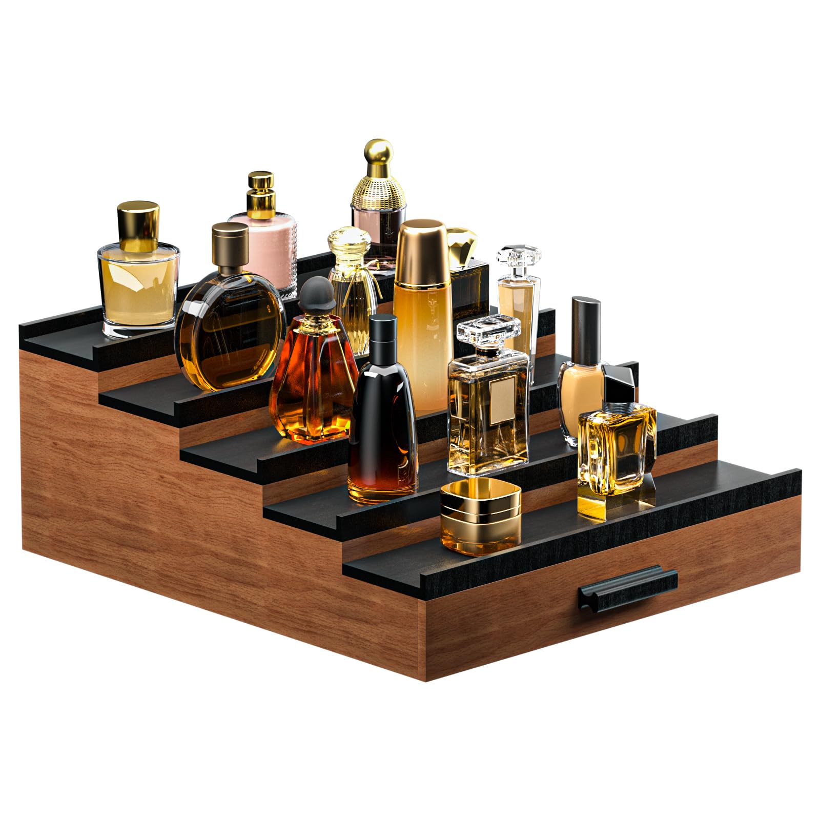 Sephyroth organizador de perfumes en bambú, vista frontal, ideal para exhibir fragancias con estilo.