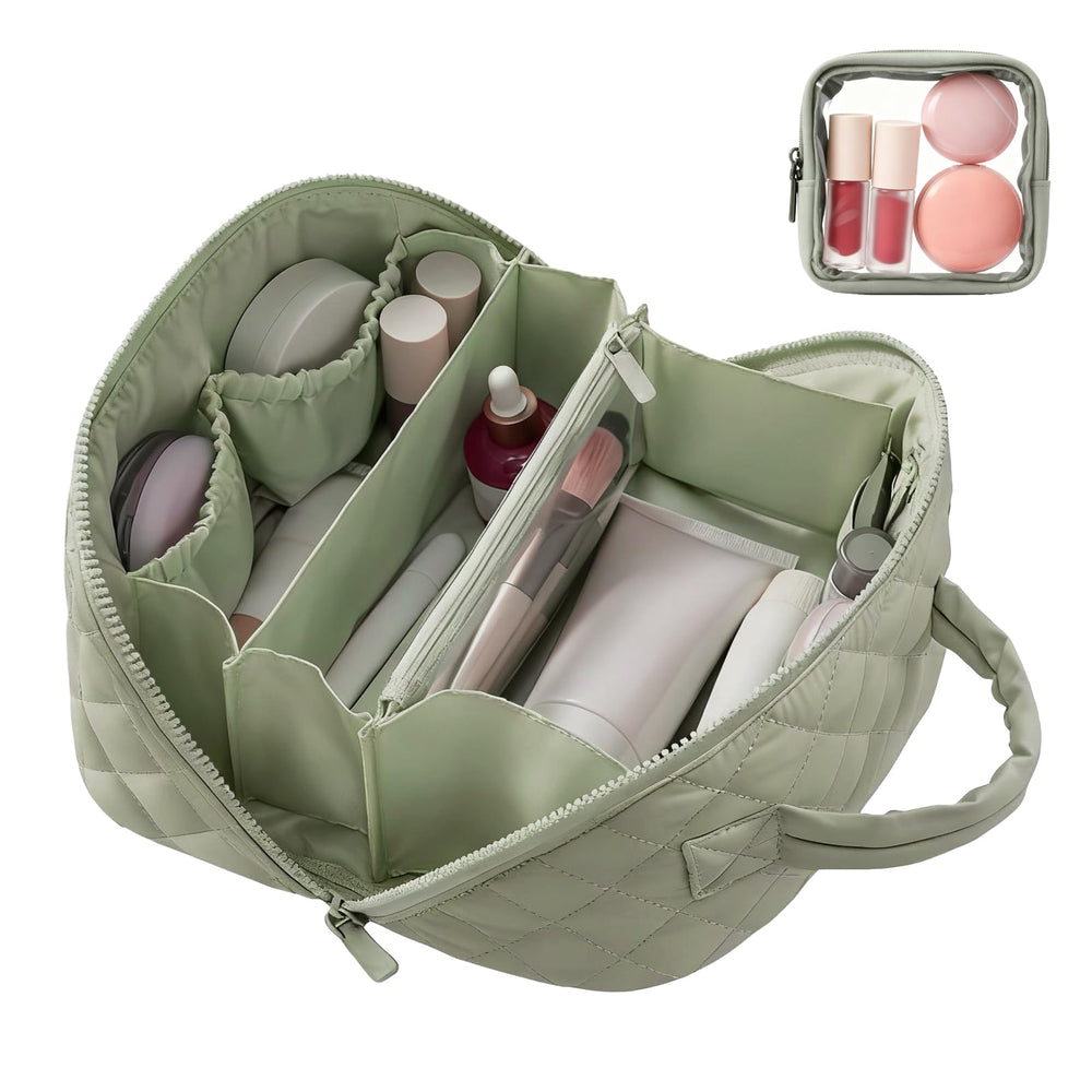 SEPSUMMER bolsa de maquillaje para viaje con apertura amplia y acolchado para mayor comodidad.