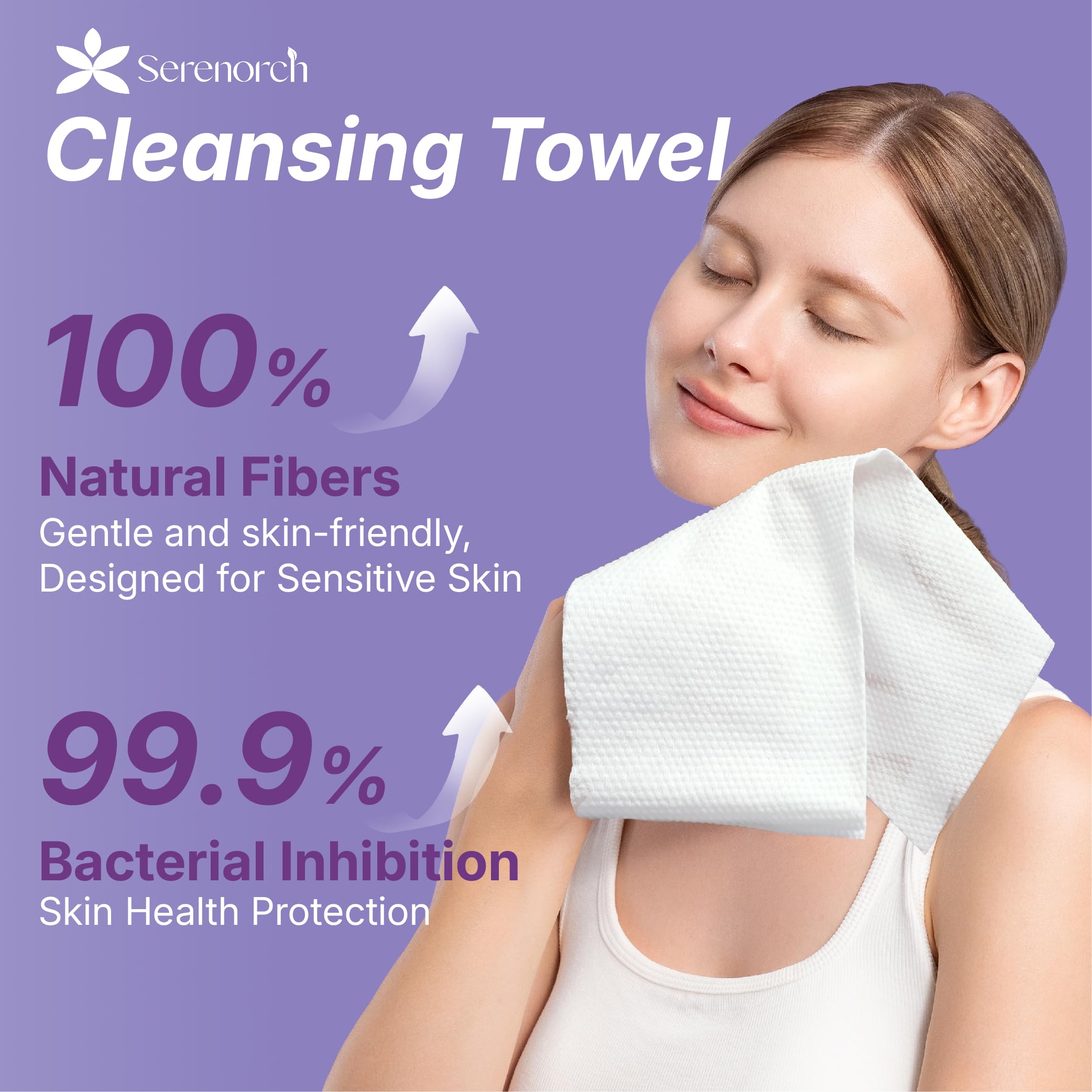 Serenorch toalla facial textura perla, suave para piel sensible.