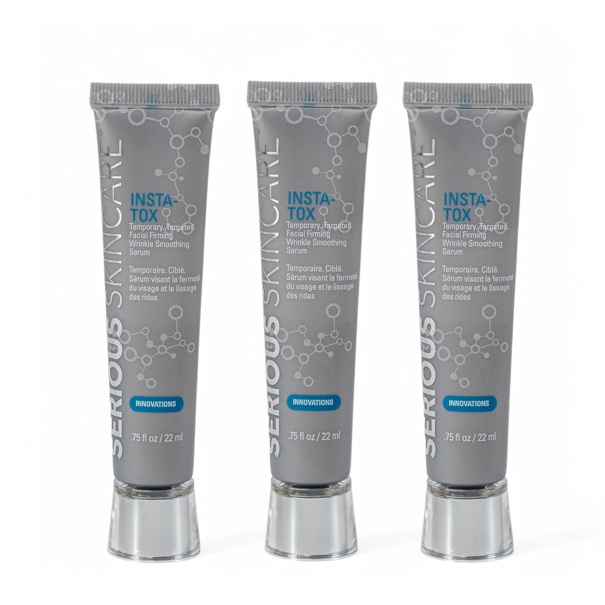 Serious Skincare INSTA-TOX, botella del suero, firmeza temporal en la piel.