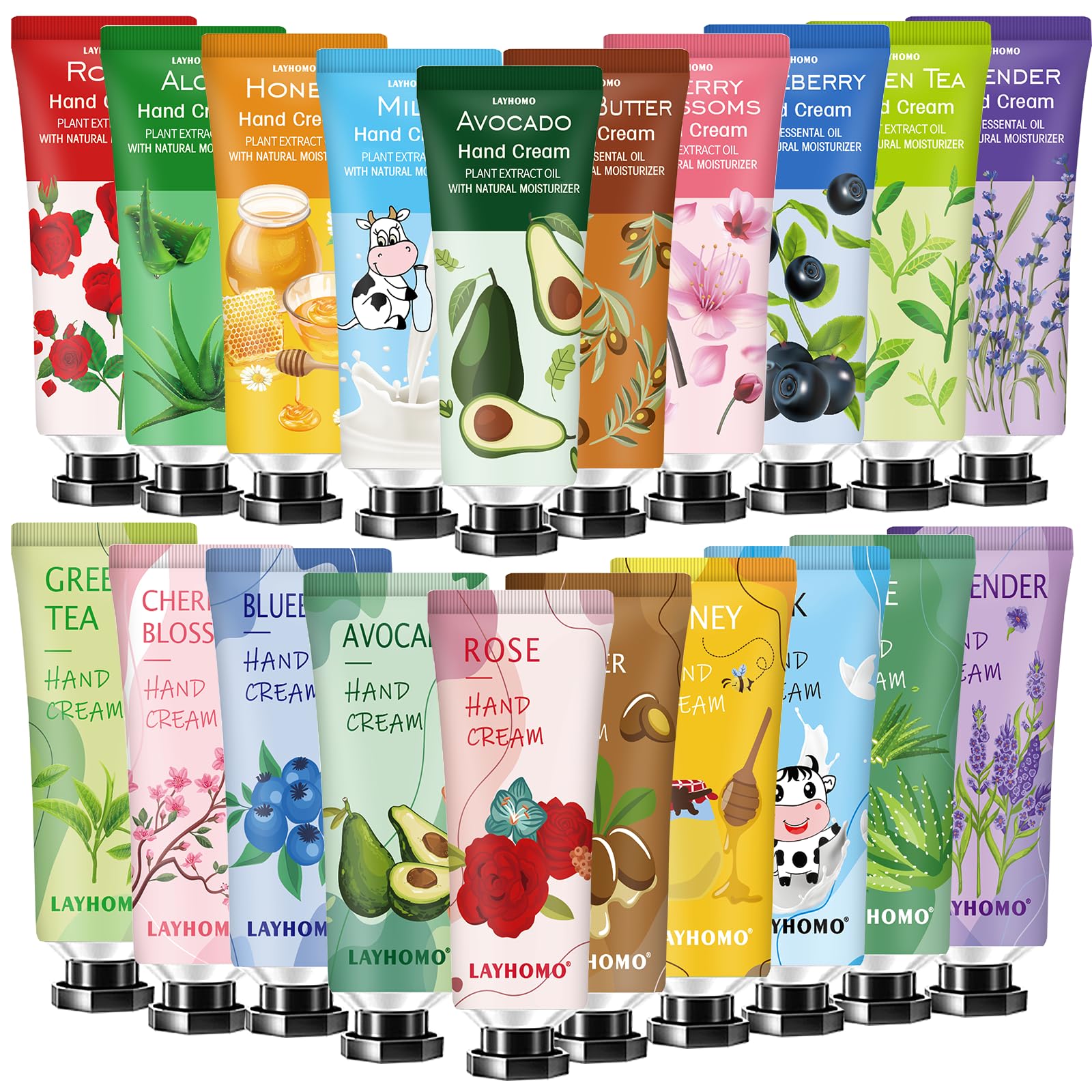 Set de cremas de manos 20-pack con fragancias variadas para hidratación diaria.