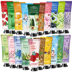 Set de cremas de manos 20-pack con fragancias variadas para hidratación diaria.