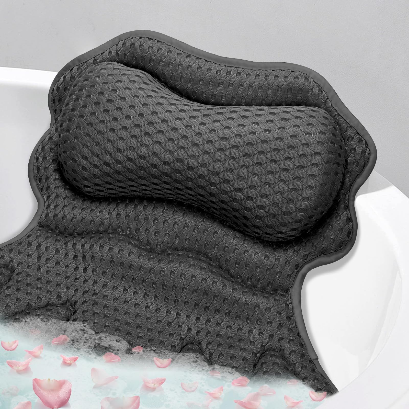 SetSail Almohada de baño ergonómica, vista frontal, soporte para cuello y espalda.