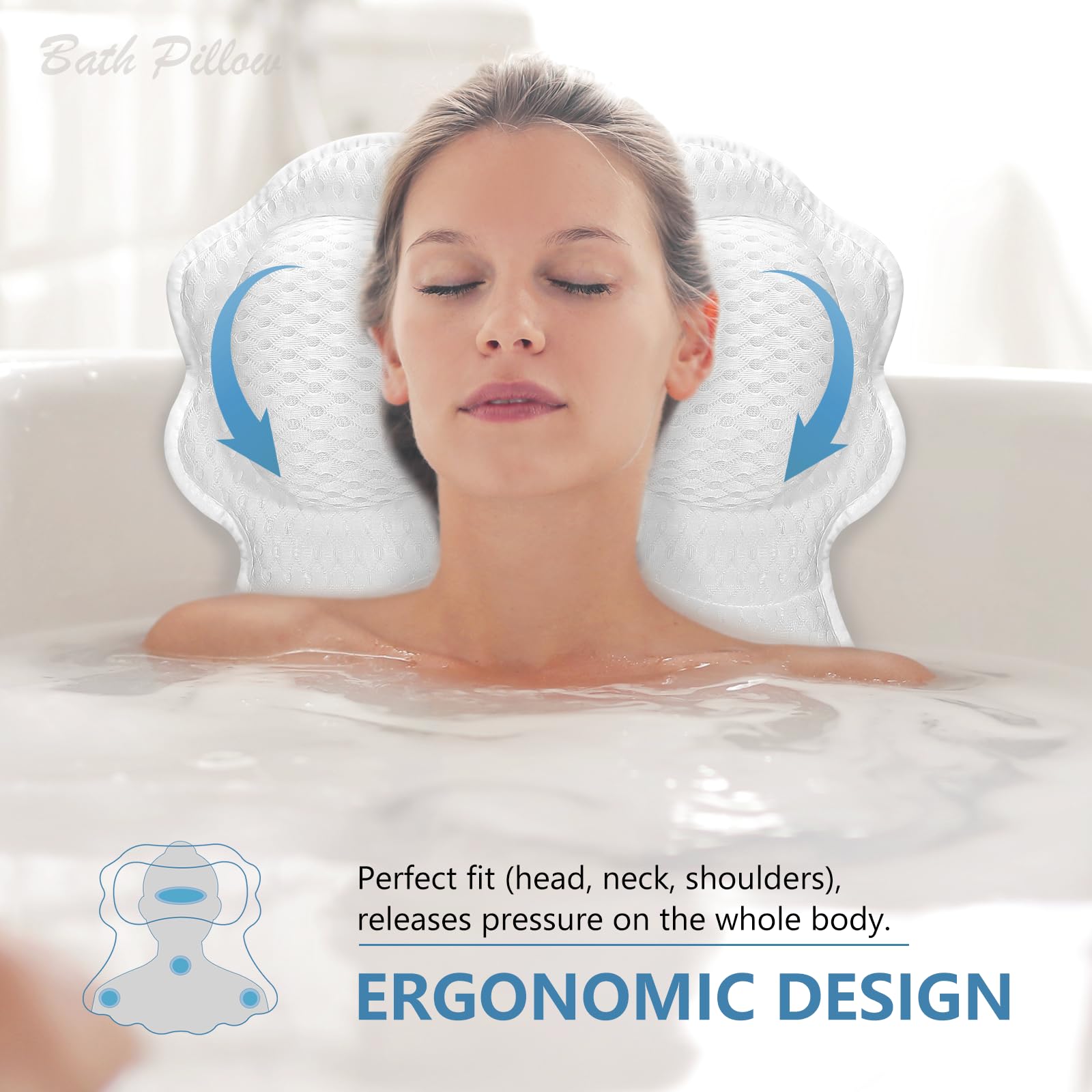 SetSail Almohada de baño con 6 ventosas fuertes garantiza fijación estable.