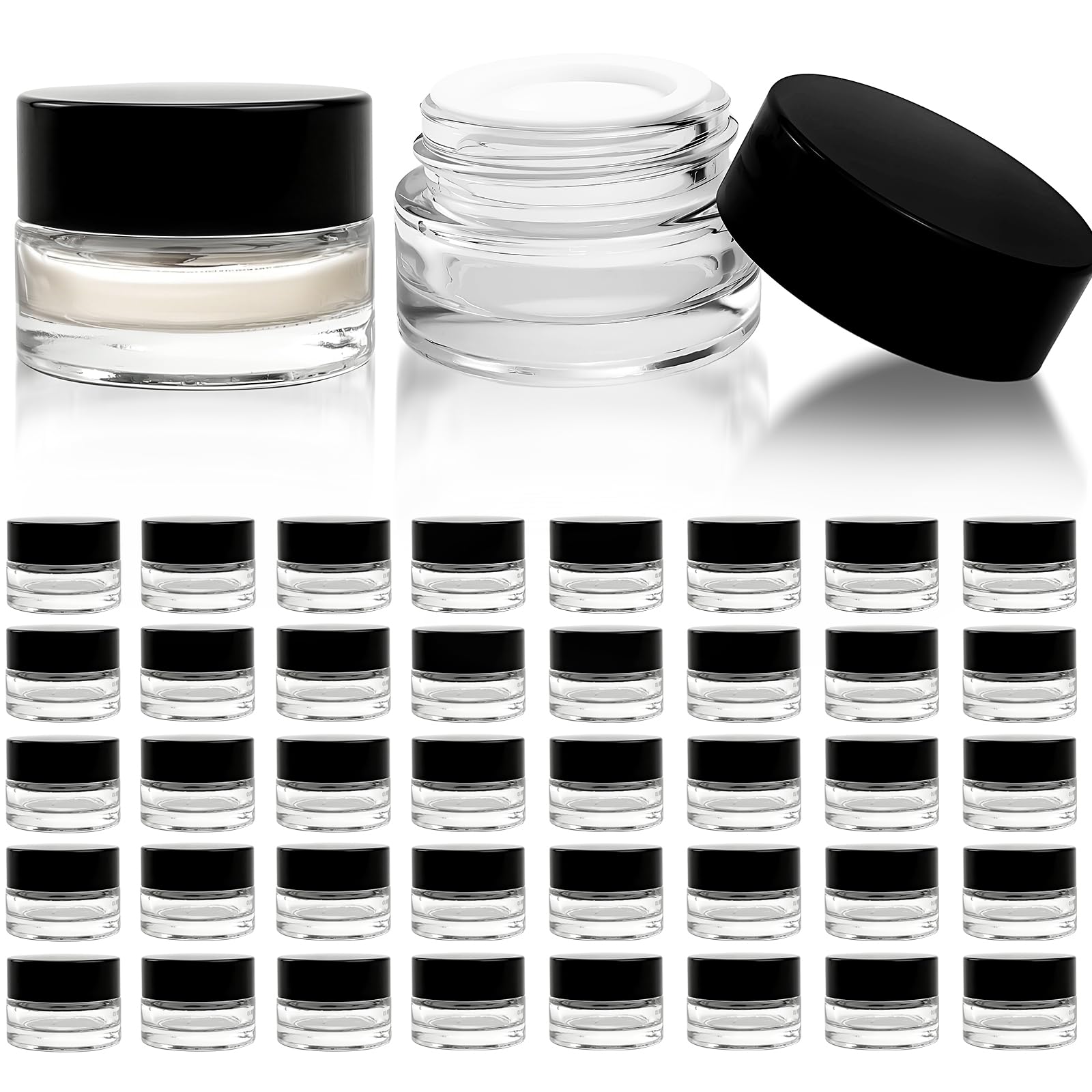Seuqhck botes 5ml con tapa negra, claros y prácticos para muestras cosméticas