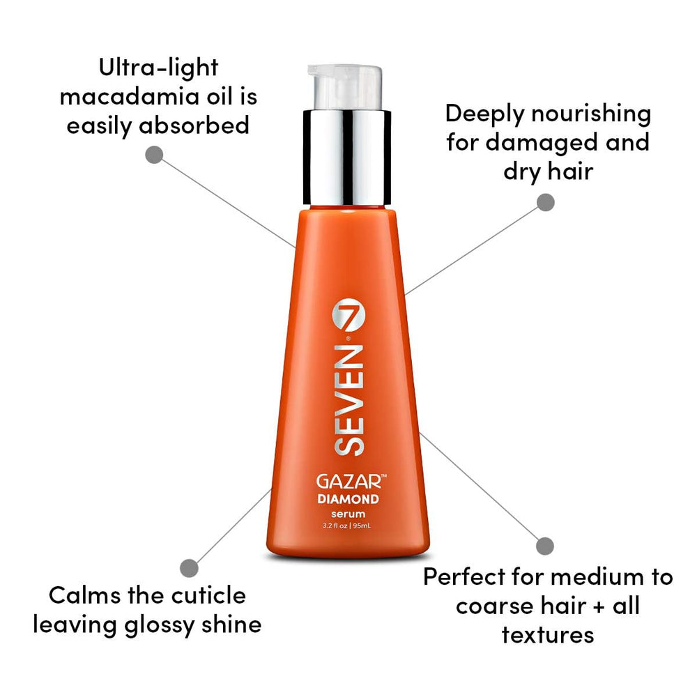 SEVEN Gazar Diamond Serum textura-ligera nutre sin grasa y mantiene el cabello flexible.