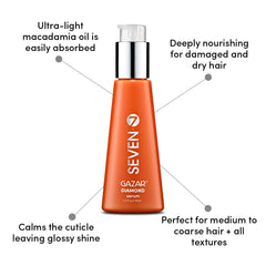 SEVEN Gazar Diamond Serum textura-ligera nutre sin grasa y mantiene el cabello flexible.