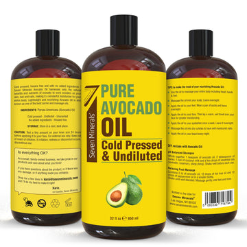 Seven Minerals Aceite de Aguacate, frasco grande, suministro duradero para rutinas de belleza