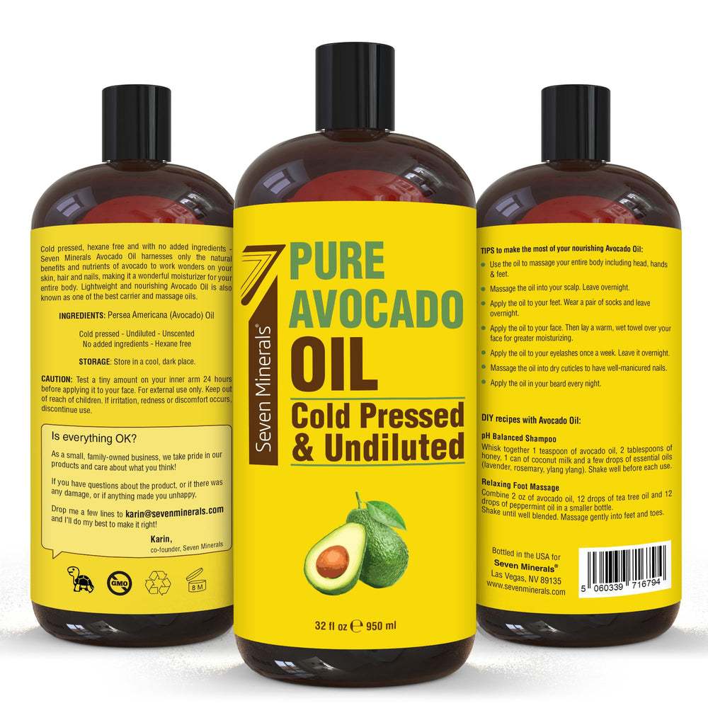 Seven Minerals Aceite de Aguacate, frasco grande, suministro duradero para rutinas de belleza