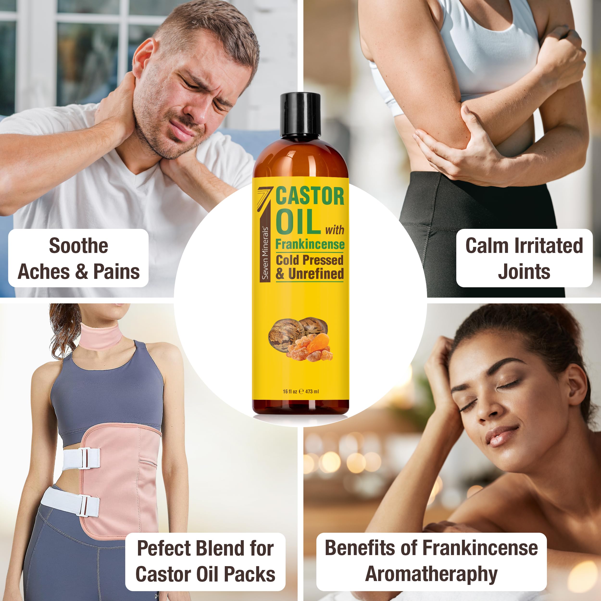 Seven Minerals Aceite de ricino con incienso: cuidado de piel seca