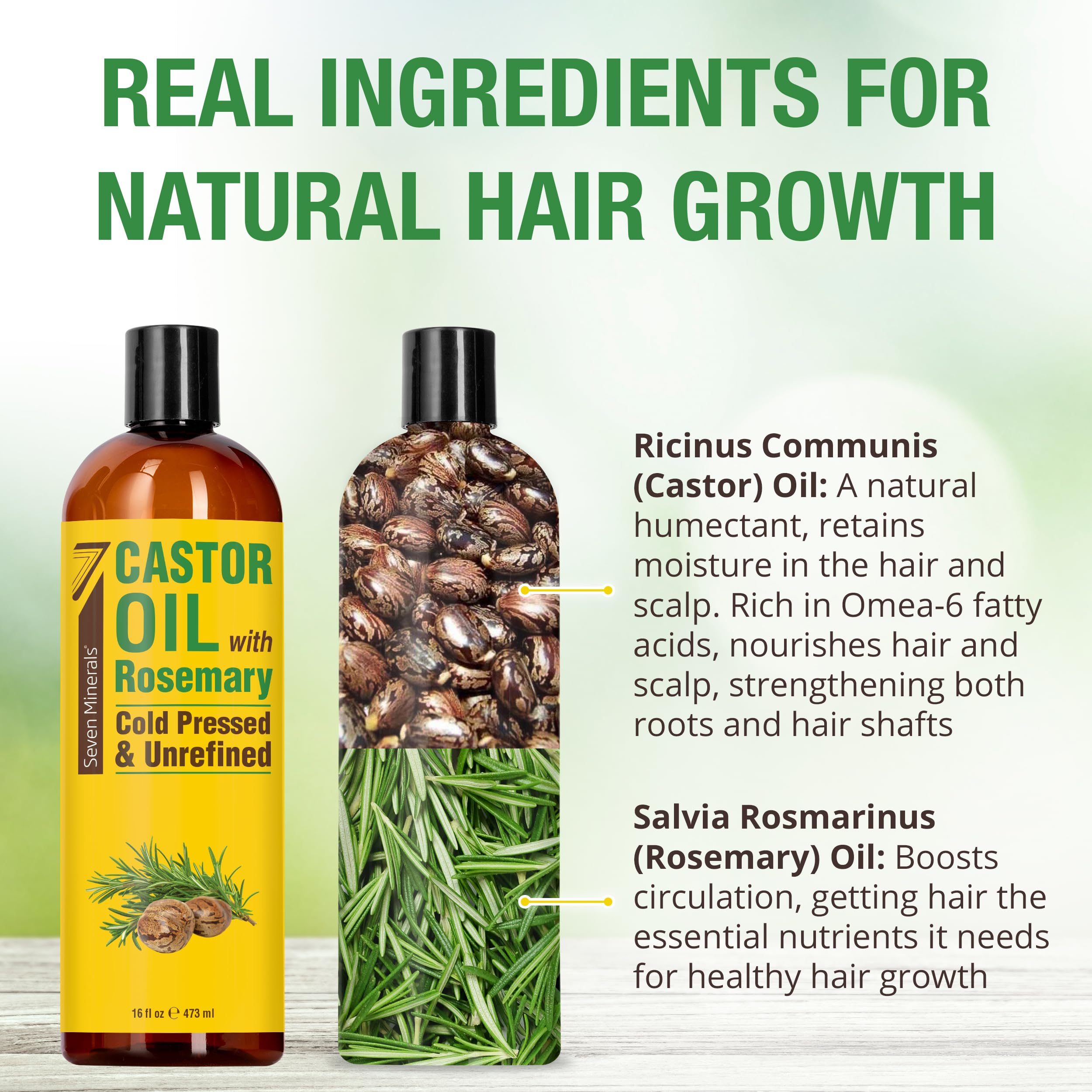 Seven Minerals Aceite ricino prensado en frío para cabello, aplicación capilar