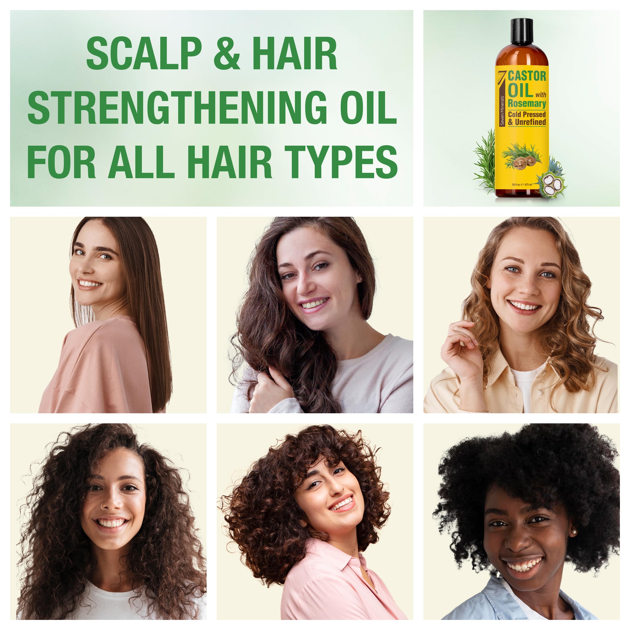 Seven Minerals Aceite ricino prensado en frío con romero para pestañas y cejas densas