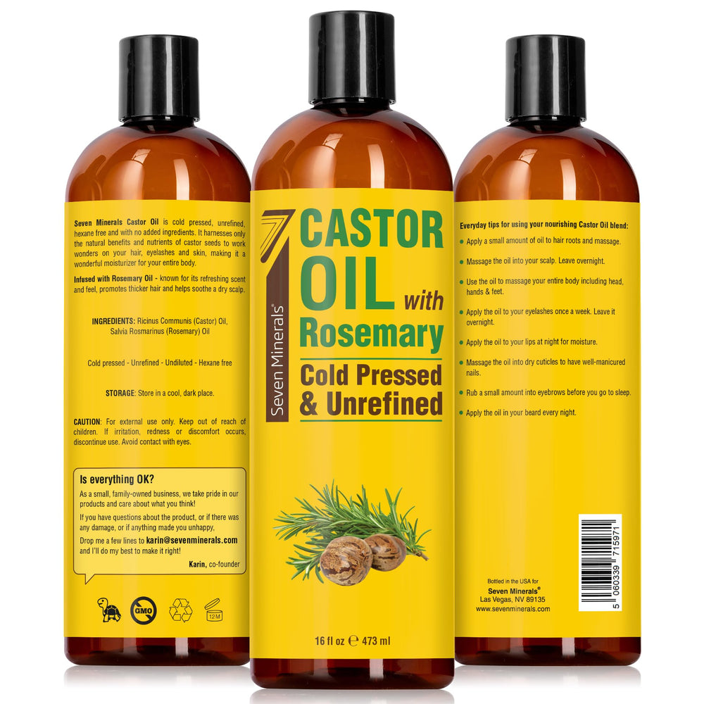 Seven Minerals Aceite ricino prensado en frío con romero, textura rica para uso diario