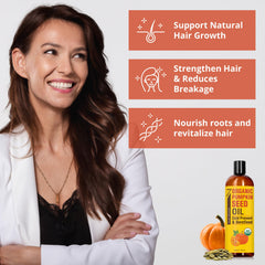 Seven Minerals Aceite de Semilla de Calabaza, aplicación diaria en cabello para hidratación.