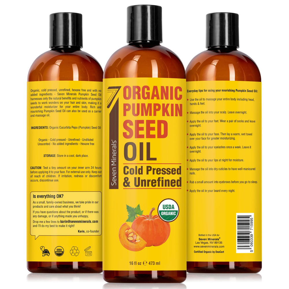 Seven Minerals Aceite de Semilla de Calabaza, portador perfecto para rituales de belleza.