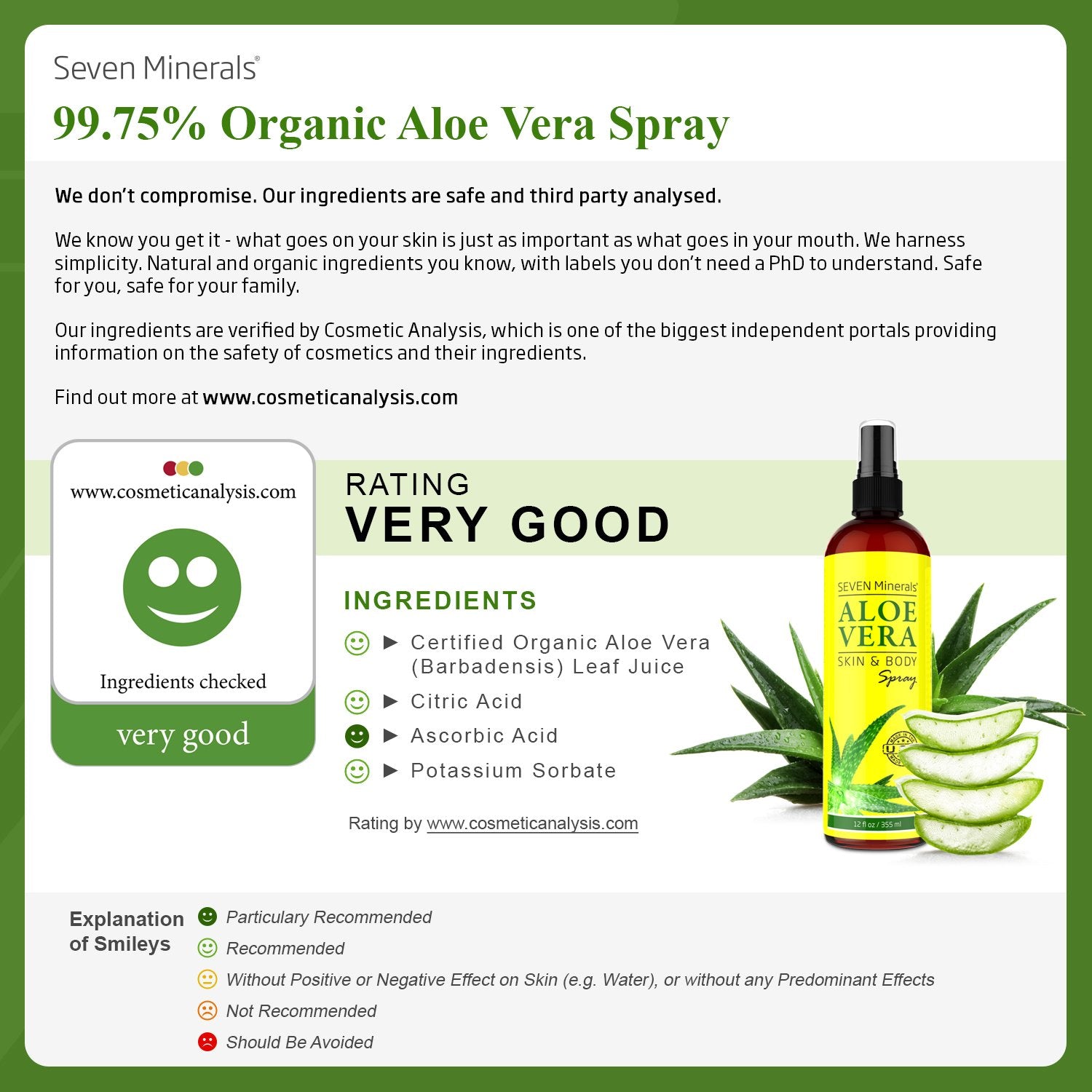 Aloe Seven Minerals atomizador de aplicación rápida para piel suave.