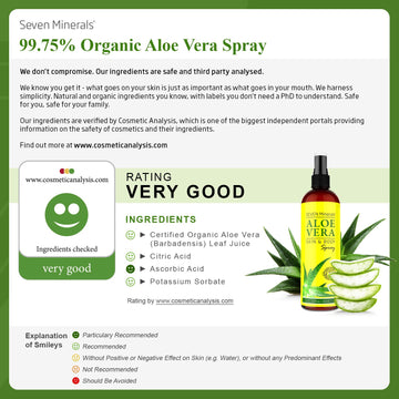 Aloe Seven Minerals atomizador de aplicación rápida para piel suave.