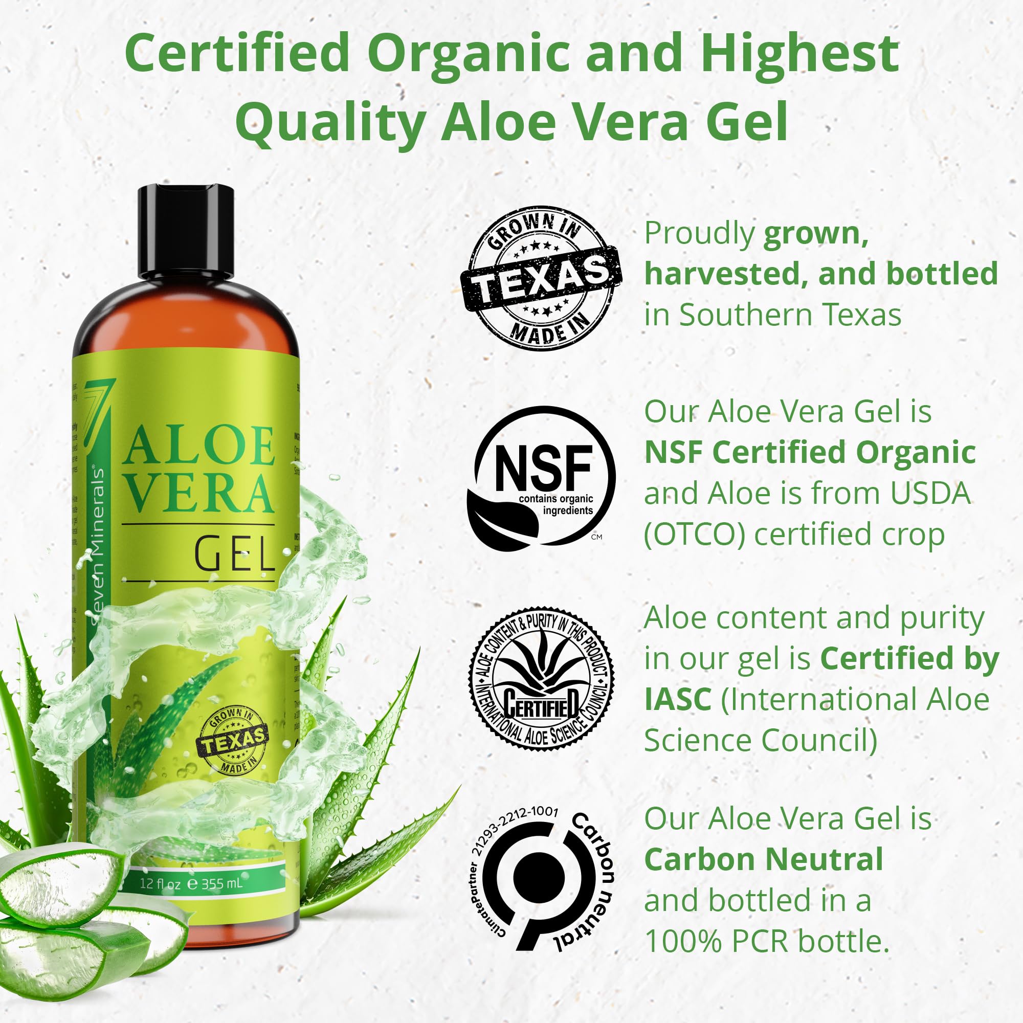 Seven Minerals Aloe Vera Gel envase 12 onzas: presentación grande para uso diario