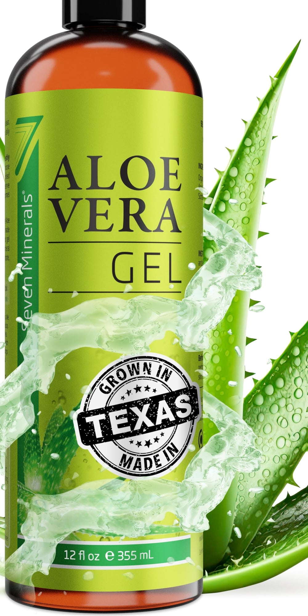 Seven Minerals Aloe Vera Gel en la frente, absorción rápida para piel suave.