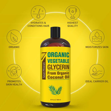 Etiqueta clara de Seven Minerals glicerina vegetal, ideal para usos caseros de cuidado.