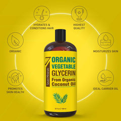 Etiqueta clara de Seven Minerals glicerina vegetal, ideal para usos caseros de cuidado.