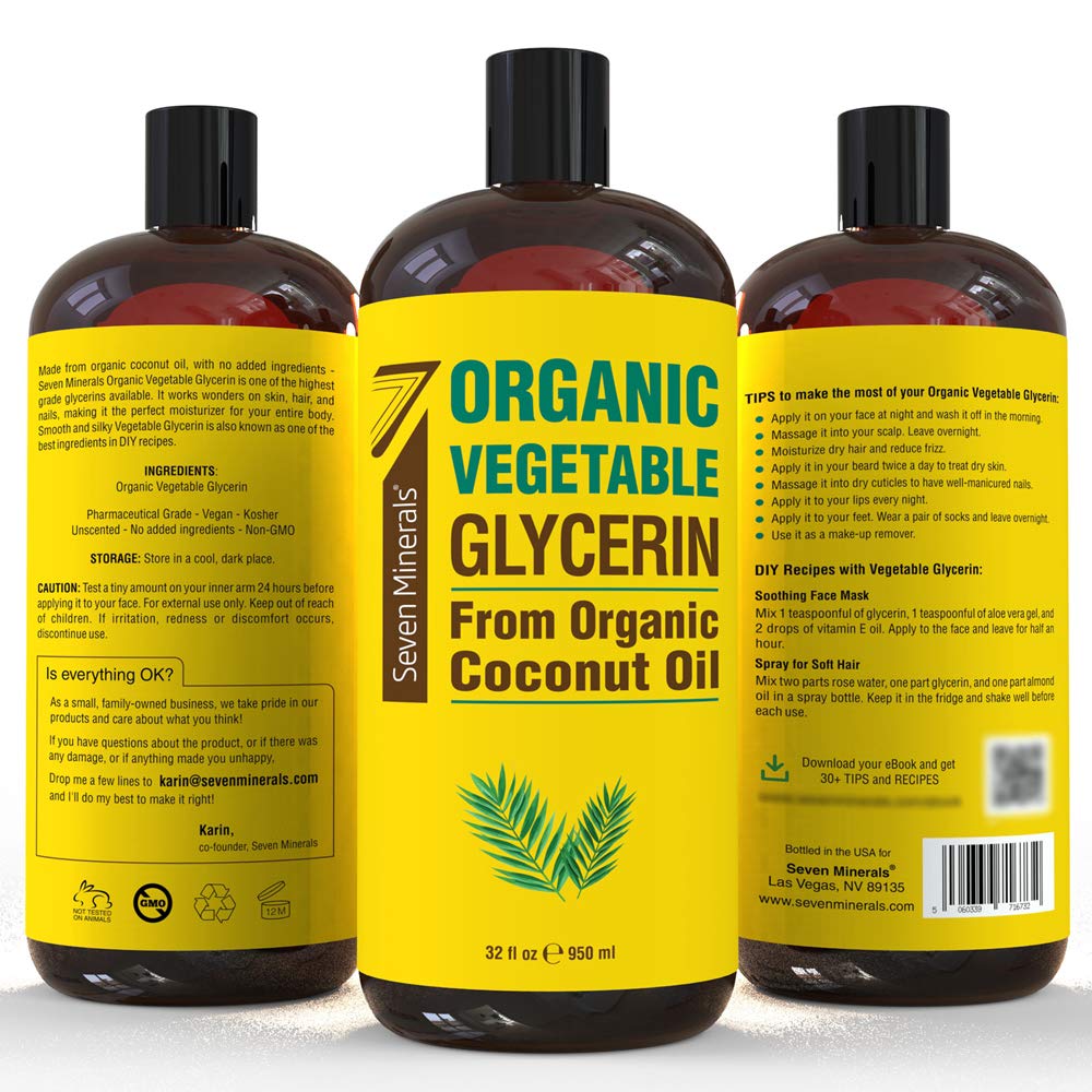 Uso de Seven Minerals glicerina vegetal en masaje para piel suave y nutrida.