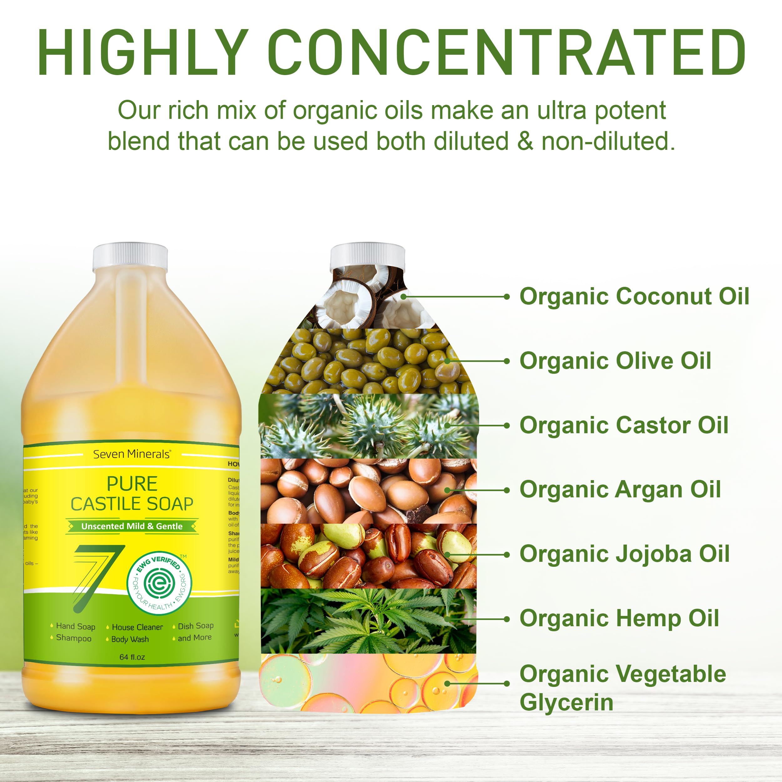 Seven Minerals Pure Castile: aceite de ricino orgánico para piel calmada.