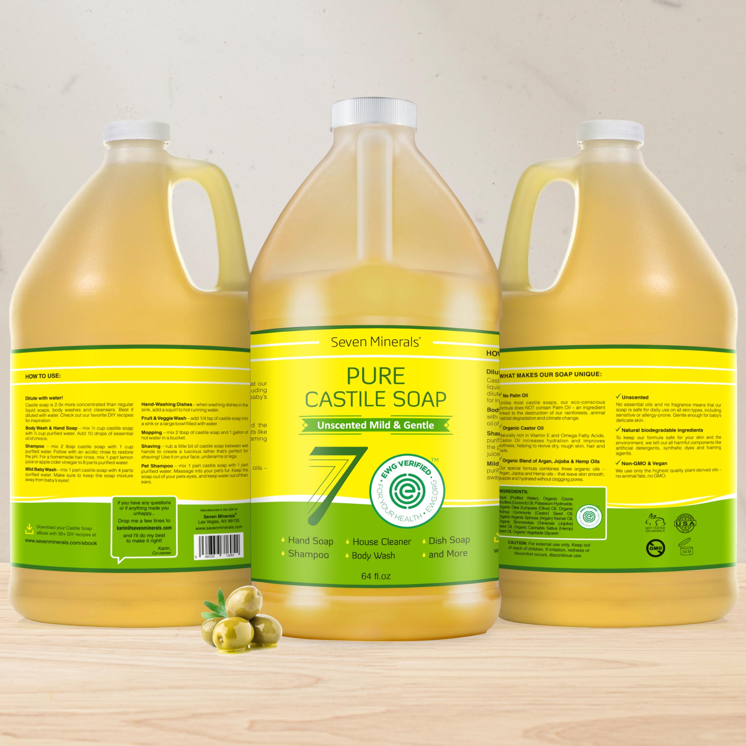 Seven Minerals Pure Castile: aceites orgánicos para una limpieza suave y nutritiva.