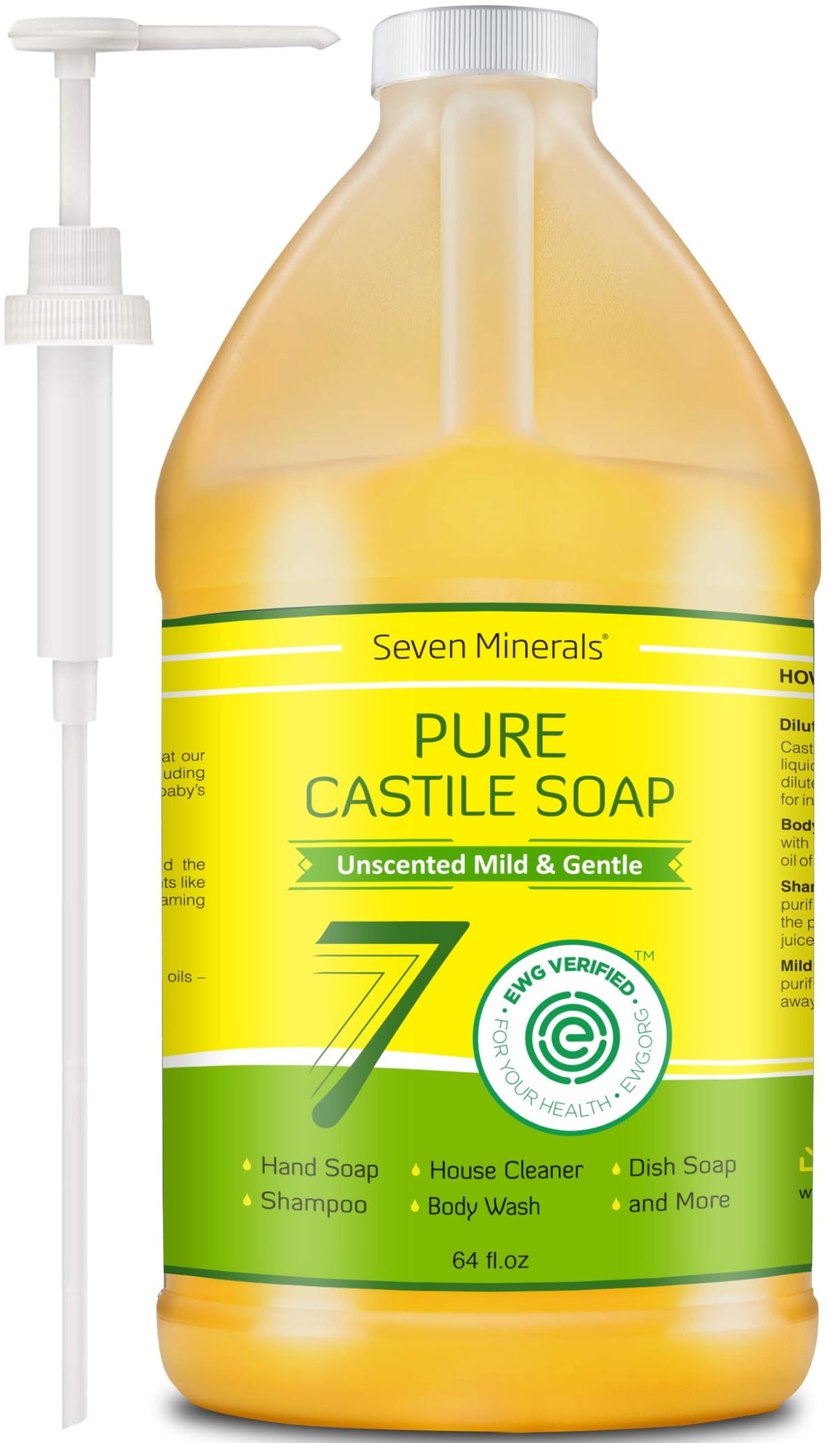 Seven Minerals Pure Castile: botella sin olor, suave para piel sensible.