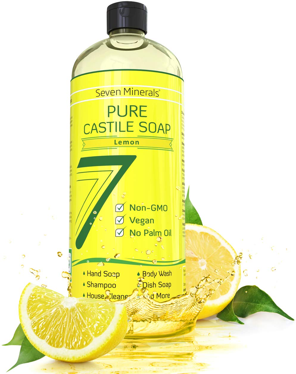 Seven Minerals Pure Castile Soap Lemon bottle — gentle cleansing for sensitive skin.