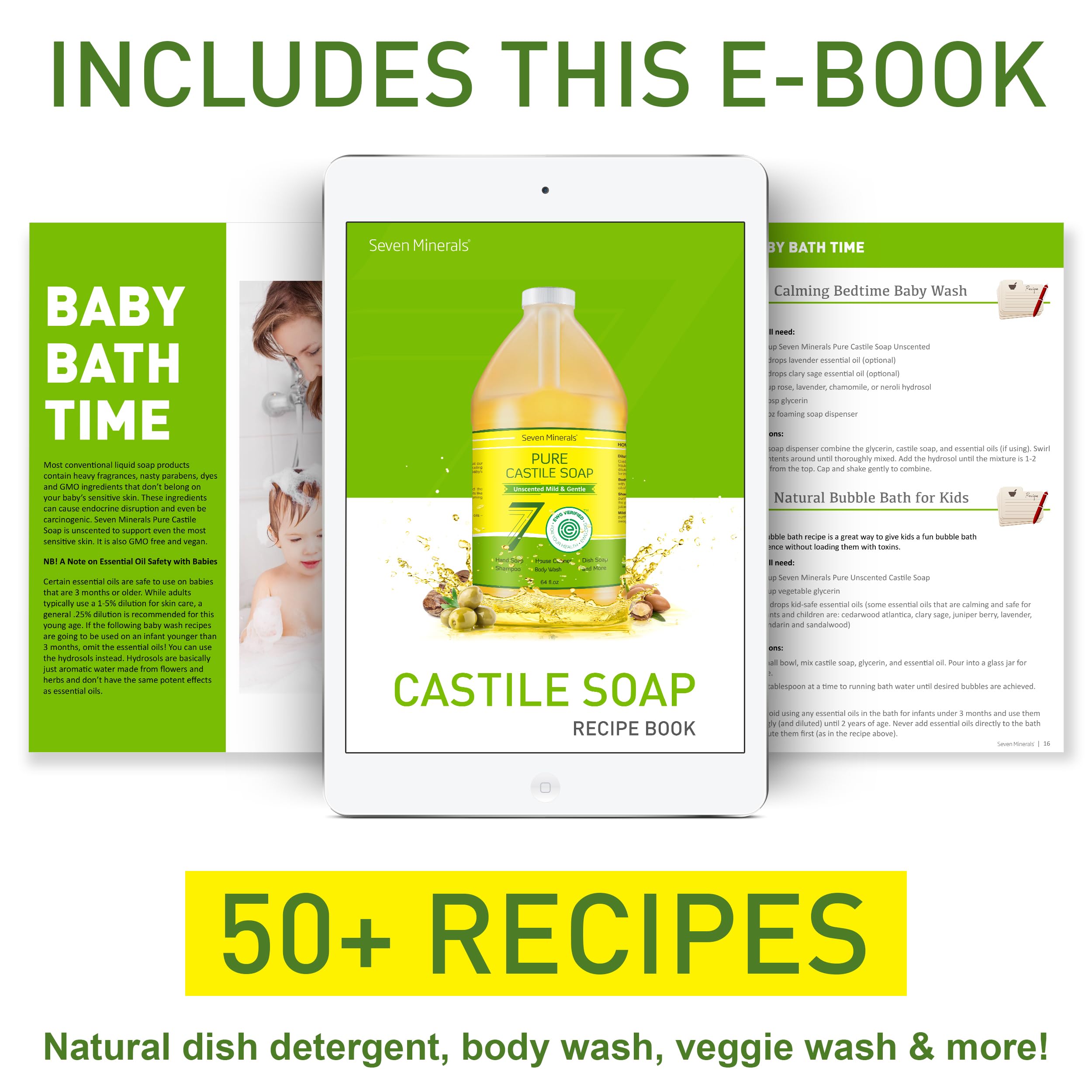Seven Minerals Pure Castile: uso multiusos para cuerpo, vajilla y limpieza.