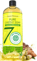 Seven Minerals Savon Castile Pur, flacon: nettoyage en douceur pour peau sensible.
