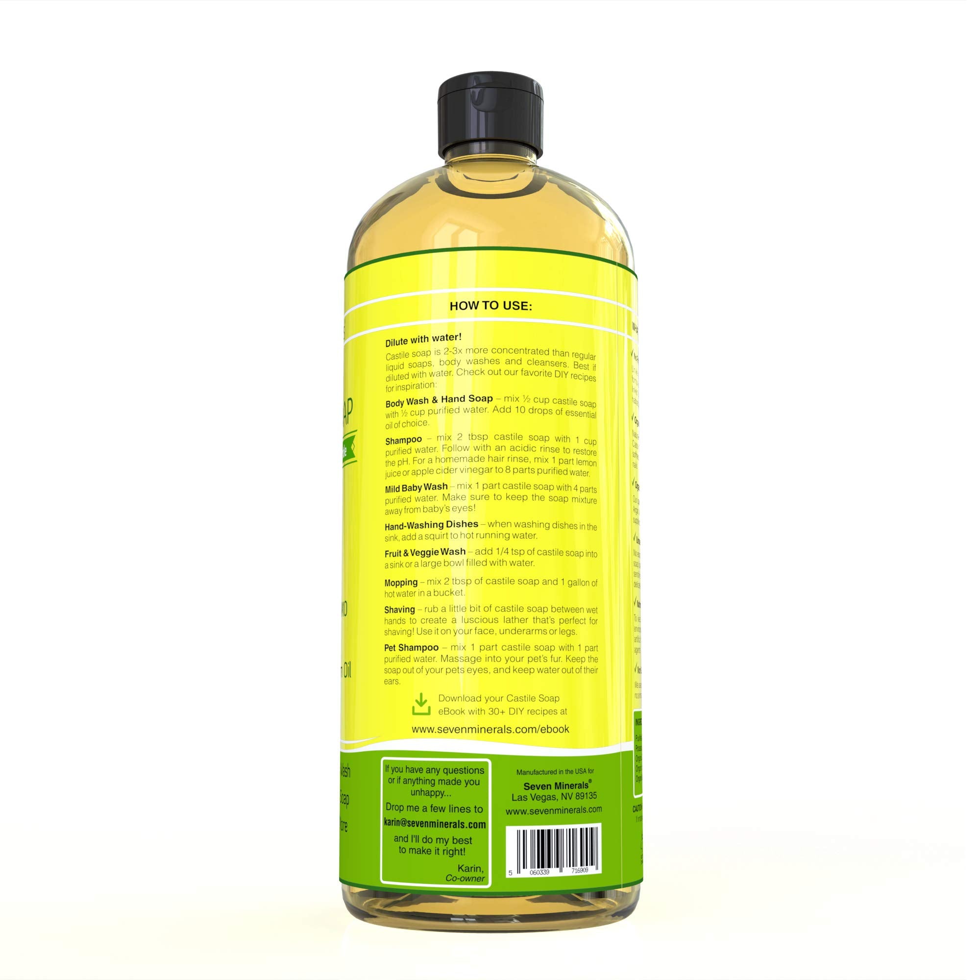 Seven Minerals Savon Castile Pur, mousse légère adaptée au bébé et aux peaux sensibles.