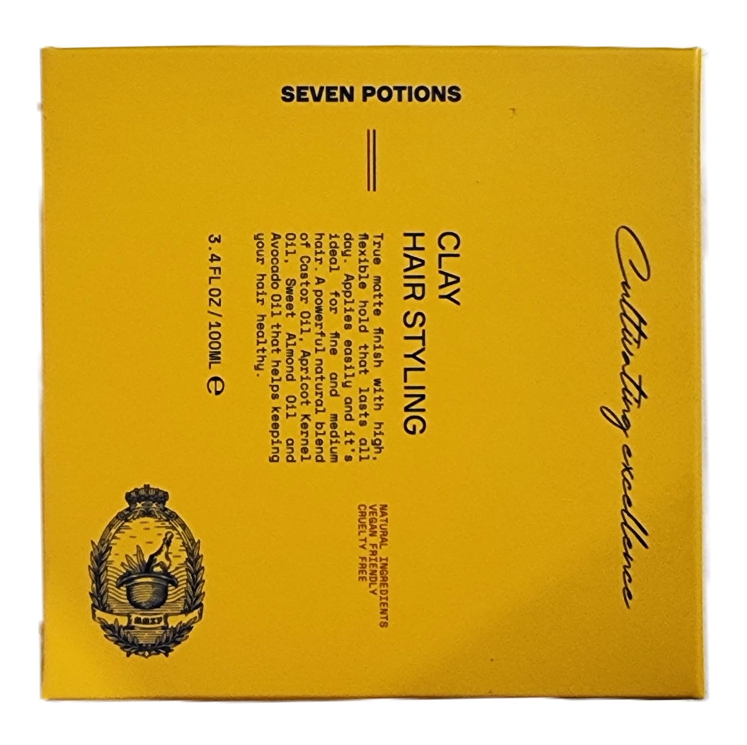 Seven Potions arcilla-pelo-acabado-natural ofrece un aspecto sin brillo.