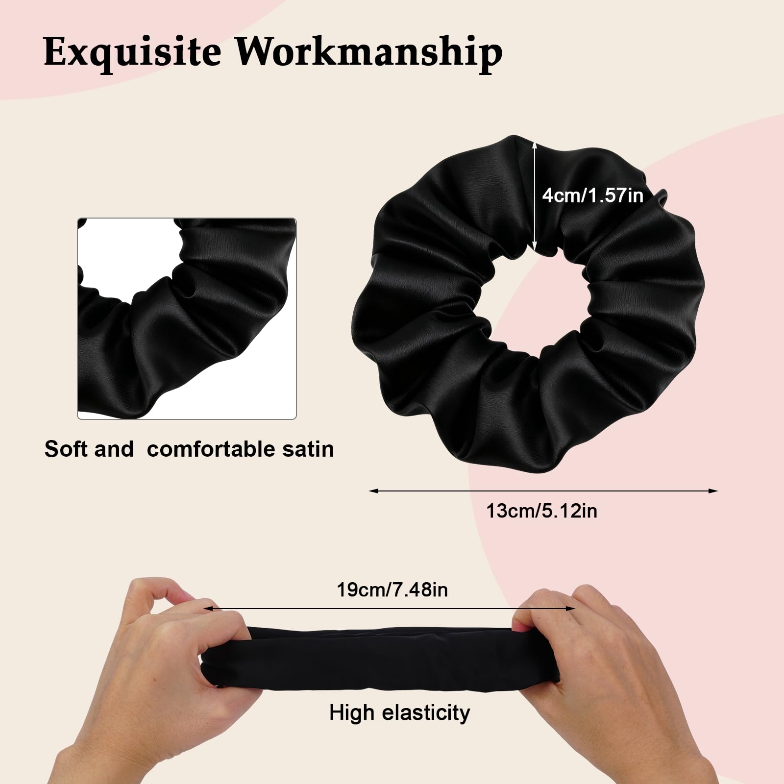 SEVEN STYLE gomas satén negro, agarre firme para pelo grueso